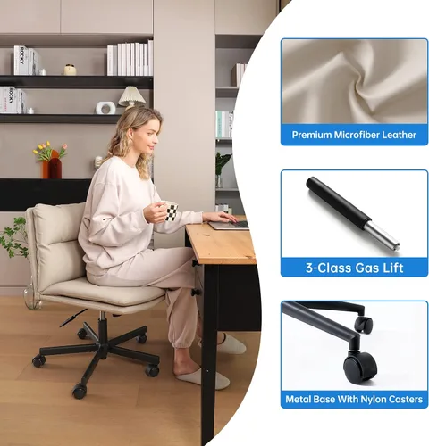 Vista 7 de EMIAH - Silla cruzada con ruedas, sillas de escritorio para oficina en casa, piel sintética