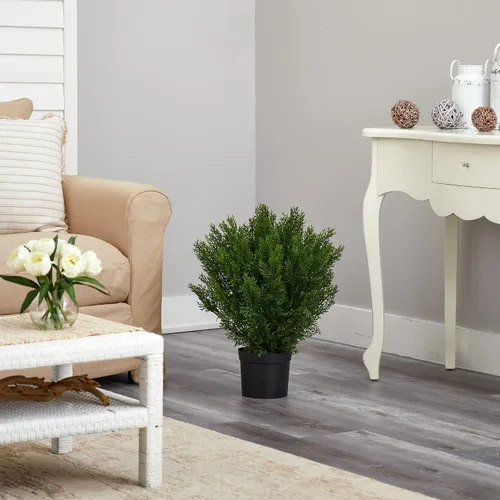 Vista 7 de Nearly Natural Arbusto artificial de cedro de 2 pies (interior/exterior) Textured Adjustable Branches, Maintenance-Free, Black Nursery Pot