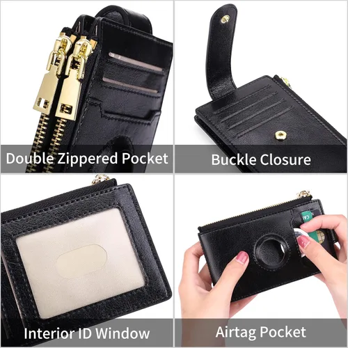 Vista 4 de FALAN MULE Billetera para AirTag para mujer con funda integrada para AirTag, AB-Negro medianoche