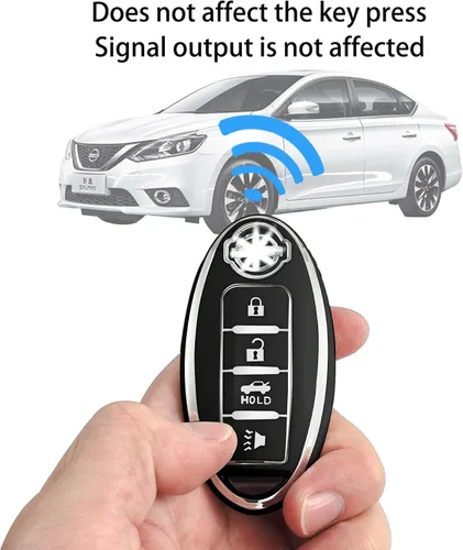 Vista 4 de Funda para llavero con llavero/llavero, funda de TPU suave de 4 botones, compatible con llave de automóvil Versa Sentra, ect (negro)