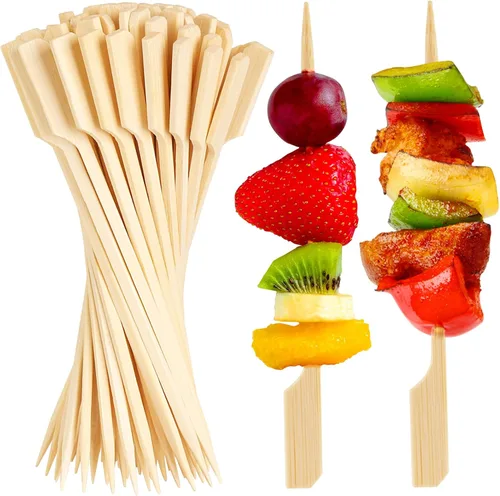 Vista 11 de FATLODA Palillos de Cóctel de Bambú de 3.5 Pulgadas [1200 PIEZAS] para Aperitivos, Brochetas de Madera Tipo Paleta, Palillos de Dientes Planos