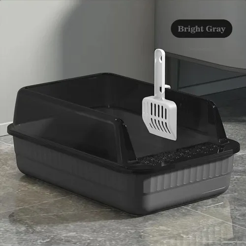 Vista 2 de KUNWU Caja de arena para gatos semicerrada de plástico de 20 x 14 x 8 pulgadas con tapa y cuchara (negro coral)