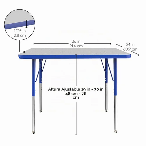 Vista 2 de FDP - Mesa rectangular para actividades escolares y de oficina (24 x 36 pulgadas), patas estándar con deslizadores giratorios, altura ajustable