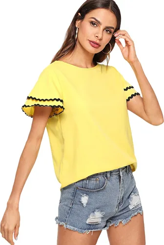 Vista 3 de Floerns - Blusa de manga corta con dobladillo de encaje y volantes en capas para mujer