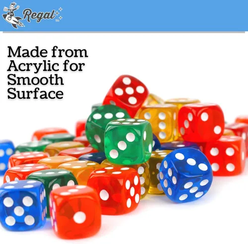 Vista 5 de Regal Games Dados translúcidos de 6 lados de 0.630 in, juego de colores, cuadrados para aula o noche de juegos familiares, 50 piezas