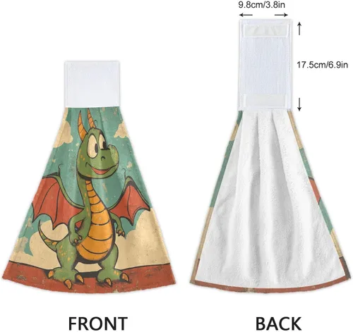 Vista 4 de Paños de lavado toallas de mano para baño, dibujos animados, diseño de dragón verde, lindo diseño de dibujos animados, monos de cocotree, decoración
