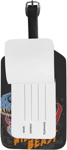 Vista 4 de Etiqueta de equipaje de viaje para guitong, diseño de dinosaurio, T Rex, cabeza de bestia salvaje, etiqueta de mochila, maleta identificador