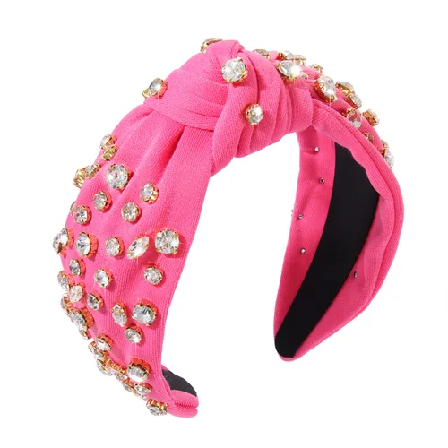 Vista 10 de Diadema anudada de cristal para mujer, diadema con nudo superior ancha, diadema de moda para mujer, accesorios para el cabello (rosa)