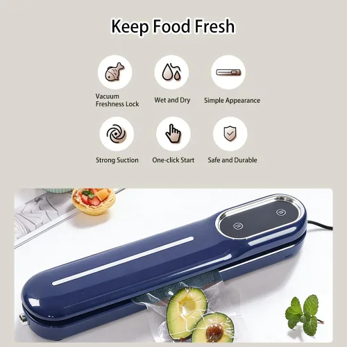 Vista 2 de Máquina selladora al vacío para alimentos, potente succión y temporizador digital de cuenta regresiva, modos seco/húmedo, 15 bolsas de sellado al