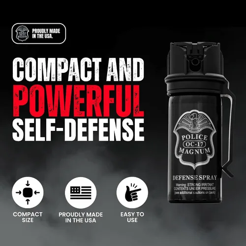 Vista 2 de POLICE MAGNUM Autodefensa en espray de pimienta, fuerza máxima, rango de 16 pies, unidad de aplicación de la ley portátil, fabricado en los Estados