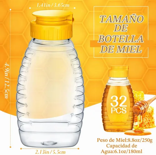 Vista 2 de Eccliy 32 botellas de miel vacías de 8 onzas de plástico transparente