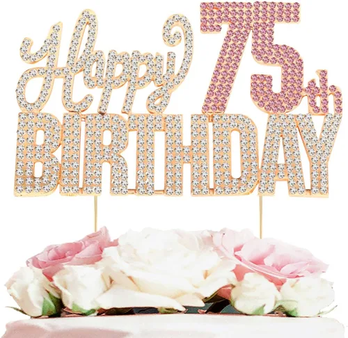 Vista 31 de Decoración de pastel de diamantes de imitación rosa y plateado con texto en inglés "Cheers to 11 Years Old Eleven Bday" de metal brillante