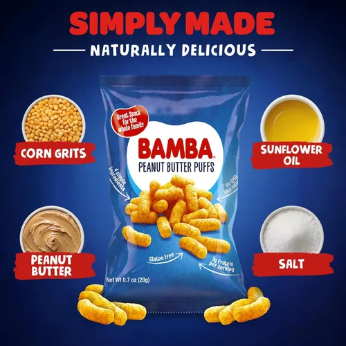 Vista 3 de Bamba - Soplos de mantequilla de maní, Kosher, sin azúcar, bolsas de 0.7 onzas (paquete de 24)