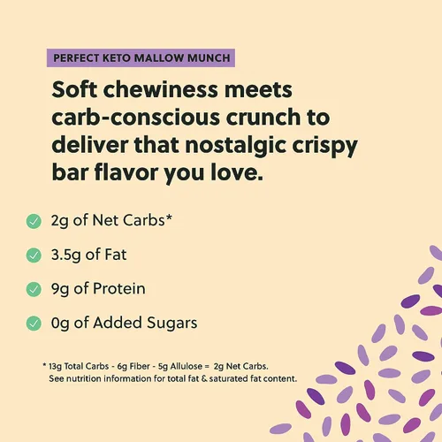 Vista 4 de Perfect Keto Munch de malva sin gluten, barras de cereales, barra de desayuno, sin arroz, bajo en azúcar, bajo en carbohidratos, crujiente