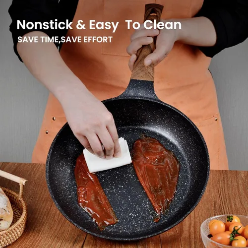 Vista 3 de Sartén antiadherente con tapa, sartén de aluminio antiadherente de 10 pulgadas con revestimiento de granito de aluminio, sartenes pequeñas