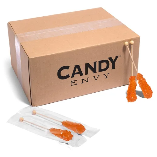Vista 8 de Candy Envy - Palitos de azúcar Orange Café Mini Rock Candy - 36 agitadores de bebidas envueltos individualmente - Palitos Swizzle con sabor a naranja