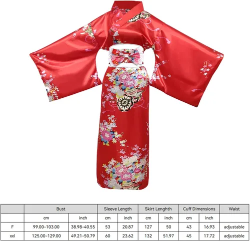 Vista 3 de PLULON 5 piezas bata japonesa Geisha Yukata vestido flor satén albornoz