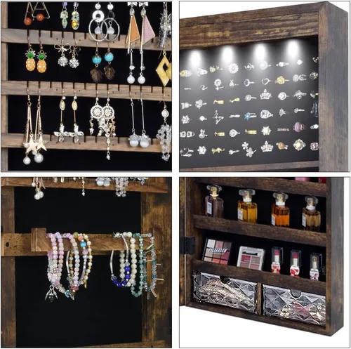 Vista 5 de Lvifur - Armario de joyería con 6 luces LED armario para las joyas montado en la pared o en la puerta con un espejo de longitud completa organizador