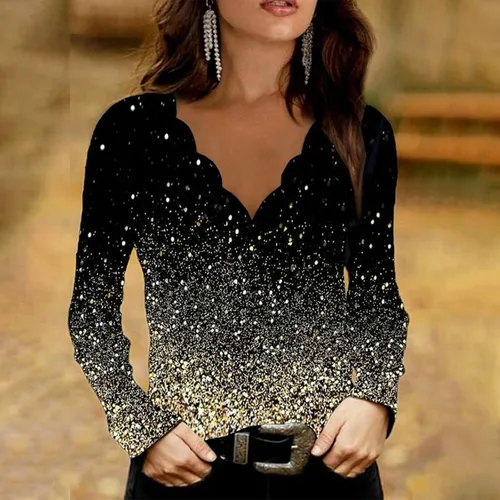 Vista 2 de Camiseta de manga larga para mujer, con cuello en V, casual, ajustada, ajustada, camiseta básica de moda