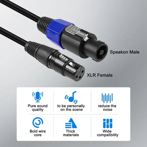 Vista 4 de XMSJSIY Cable Speakon a XLR, conector de audio, conector de audio macho a XLR 3 pines hembra, cable de extensión de altavoz, cable de micrófono
