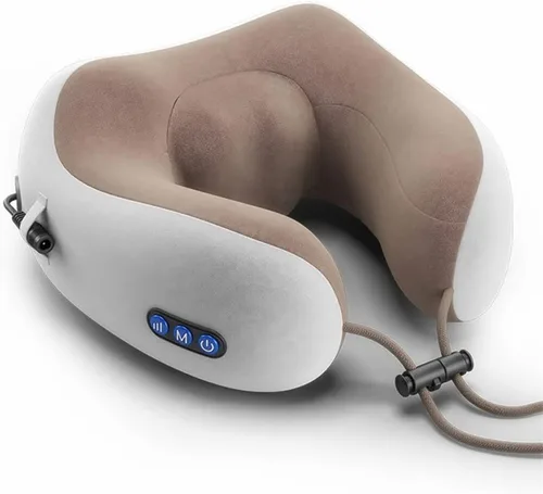 Vista 8 de Almohada de viaje, almohada de cuello de espuma viscoelástica, funda cómoda y transpirable, kit de viaje en avión con función de vibración de Rosa