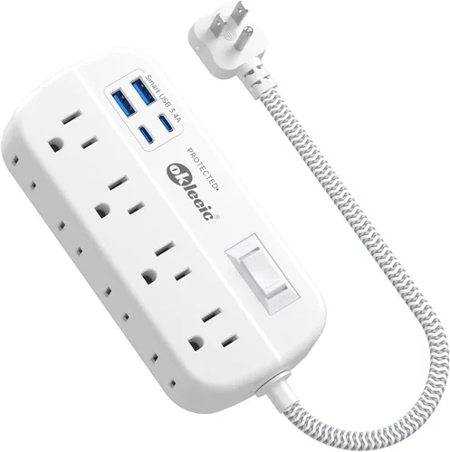 Vista 8 de Regleta de alimentación con protección contra sobretensiones PD de 20 W USB C, regleta de alimentación para viajes con 3 puertos USB (1 USB C) y 6