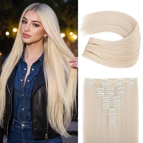 Vista 32 de REECHO Extensiones de cabello, 11 piezas de extensiones de cabello con clip de 24 pulgadas de largo, lacio, HE005, extensiones sintéticas naturales