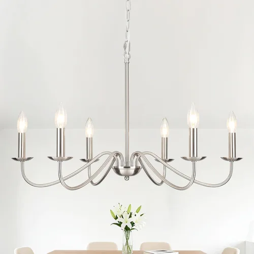 Vista 11 de Candelabros de granja para comedor, 6 luces envejecidas blancas francesas de campo, lámpara rústica de madera vintage, lámpara colgante