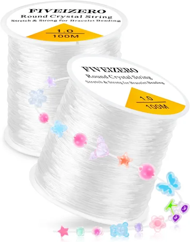 Vista 10 de 6 Rollos FIVEIZERO Cordón Elástico para Pulseras, 0.4mm, 0.5mm, 0.6mm, 0.7mm, 0.8mm, 1mm Hilo Elástico Transparente de Cristal para Pulseras
