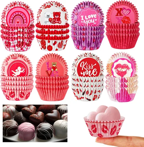 Vista 13 de AUGSUN 800 piezas de mini moldes para cupcakes de Navidad, envolturas para cupcakes con diseños de Santa, muñeco de nieve, bosque, moldes mini