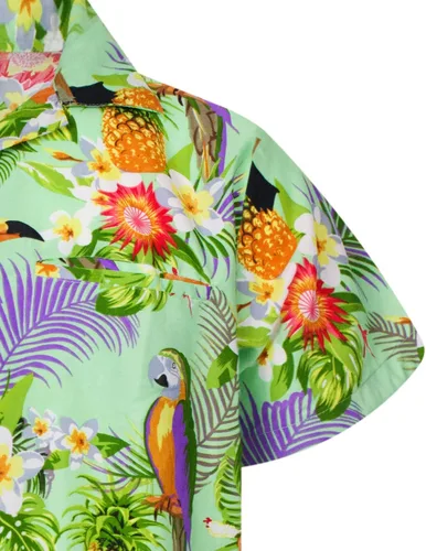 Vista 4 de Camisa hawaiana para hombre, casual, con botones, manga corta, unisex, flores, para fiesta en la playa, con flamenco y flores