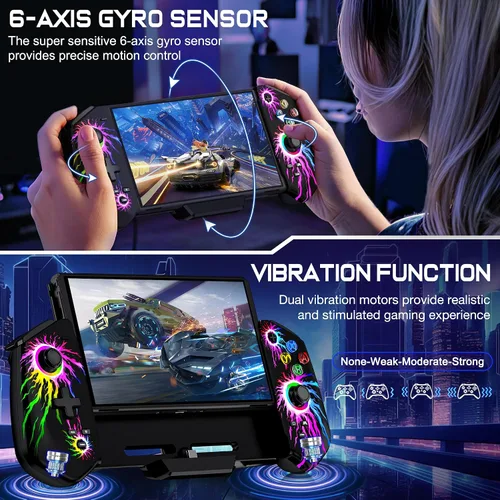 Vista 3 de KICKDOT Switch Controller with Hall Joystick for Nintendo Switch/OLED, Switch Pro Remote Controller Turbo/4 Game Slot/Dual Motor,One-Piece Handheld