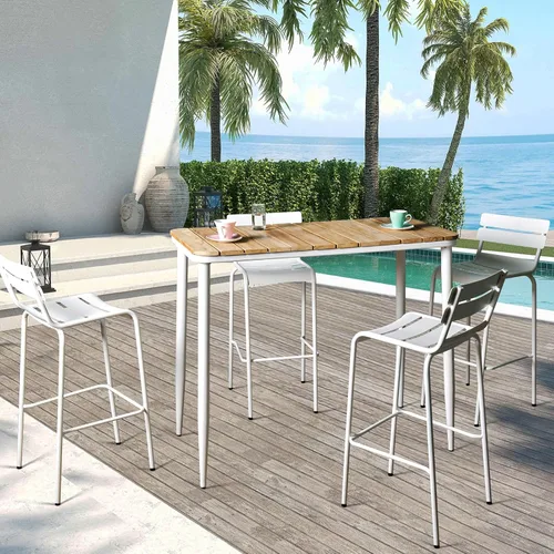 Vista 4 de Taburetes de bar de metal con respaldo, sillas de patio extra altas, silla de café moderna para cocina interior y exterior, taburete de comedor
