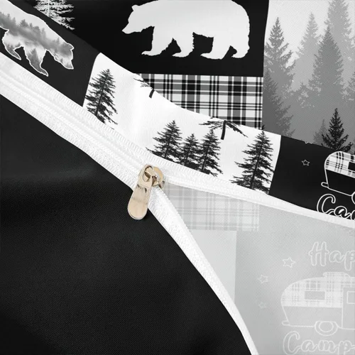 Vista 6 de Funda de edredón de oso de caza, tamaño individual, juego de ropa de cama rústica de animales del bosque para niños y niñas, funda de edredón a Oso