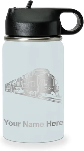 Vista 65 de LaserGram Botella de agua personalizada, tren de carga, acero inoxidable de doble pared aislada al vacío con popote superior, regalo grabado