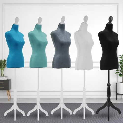 Vista 7 de Maniquí cuerpo vestido forma torso maniquí femenino 49.6-63.4 pulgadas maniquí con altura ajustable trípode de madera soporte para la exhibición