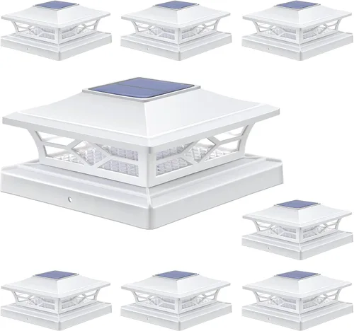 Vista 16 de APONUO - Luces solares para postes, paquete de 4, 2 modos de brillo, luces solares para postes automático encendido/apagado, impermeables