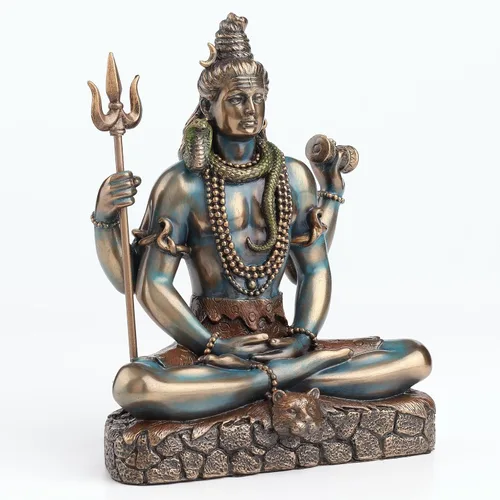 Vista 3 de Veronese Design Lord Shiva in Lotus Pose Hindu God Destroyer of Evil - Estatua de resina de 6.2 pulgadas de alto, acabado en bronce