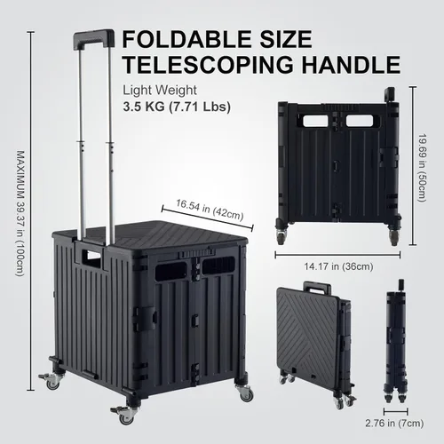 Vista 4 de MACOPRO Carrito Utilitario Plegable Portátil Carro Rodante Caja Carrito de Mano Carrito de Compras Trolley Caja de Herramientas Plegable, con Tapa