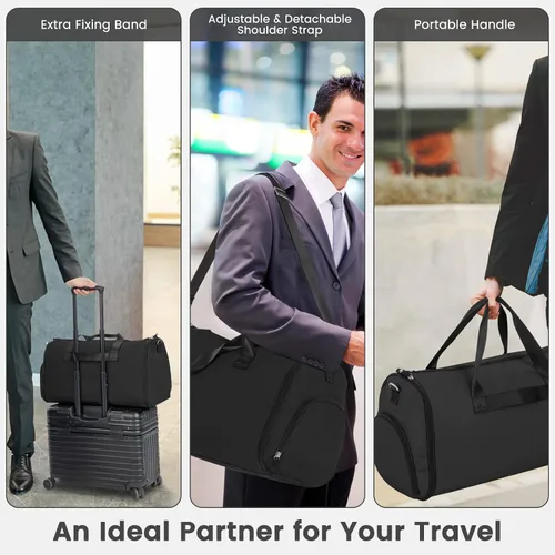 Vista 5 de Goplus Bolsa de mano para ropa, bolsa de viaje impermeable con compartimento para zapatos, correa de hombro desmontable, maleta 2 en 1, bolsa