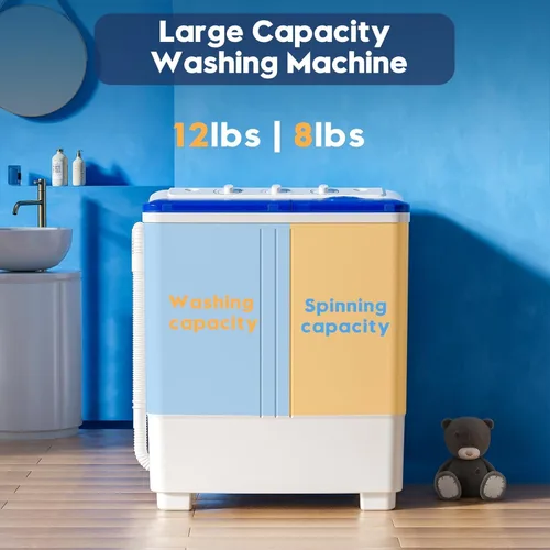 Vista 2 de Auertech Lavadora y Secadora Portátil Combinada, Lavadora de Dos Bañeras de 20 Libras, Secadora de Ropa Compacta de 1.5 Pies Cúbicos, Juego