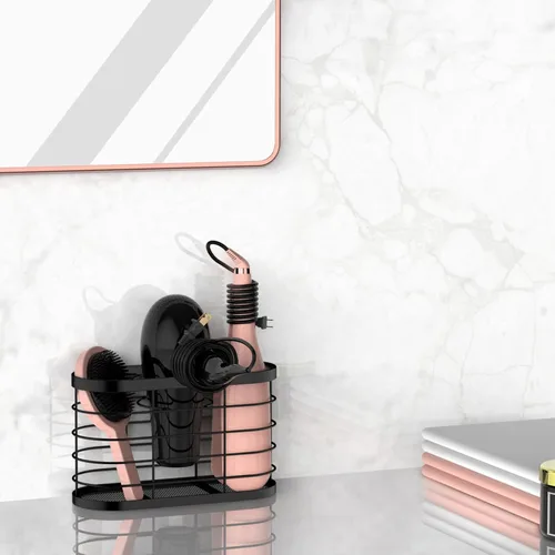 Vista 5 de Organizador de herramientas para el cabello 3 en 1 - Organizador de baño ajustable en altura para montar en pared/puerta de gabinete, debajo