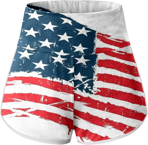 Vista 6 de Pantalones cortos de yoga para mujer, con diseño de bandera estadounidense, sin costuras, con diseño patriótico, estrellas, rayas, ligeros, para yoga