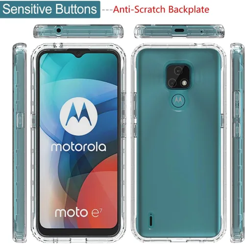 Vista 5 de Funda para Moto E7, para Motorola E7 con protector de pantalla de vidrio templado, suave 360 cuerpo completo a prueba de golpes híbrido parachoques