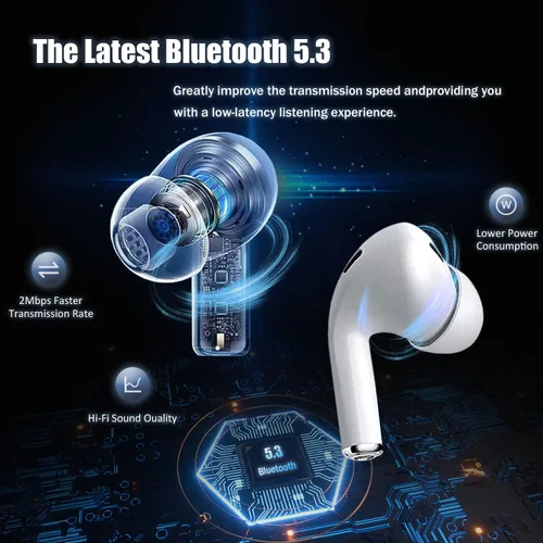Vista 4 de Auriculares inalámbricos con cancelación activa de ruido, auriculares Bluetooth 5.3 con funda de carga, auriculares intrauditivos con micrófono