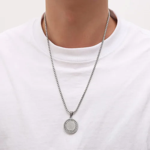 Vista 4 de HZMAN Collar de exorcismo de San Benito de acero inoxidable con circonita dorada y plata católica colgante de cruz para hombres y mujeres regalo