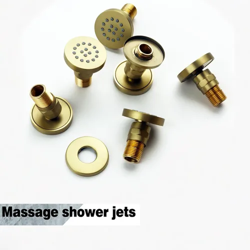 Vista 8 de Cabezal de ducha de lluvia de techo LED redondo de oro cepillado de 10 pulgadas, DULABRAHE termostático para baño, sistema de ducha de lluvia de Oro