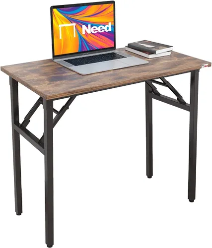 Vista 47 de Need - Escritorio plegable de 31 1/2" sin ensamblaje, mesa pequeña para computadora, escritorio robusto y resistente para espacios pequeños, marco