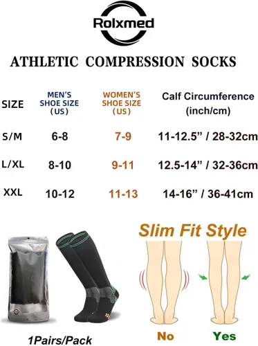 Vista 2 de Rolxmed Calcetines deportivos de compresión para correr, fútbol, béisbol, para jóvenes, mujeres y hombres, 15-20 mmHg, ajuste delgado (1 par3 pares)