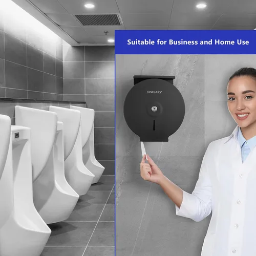 Vista 6 de Dispensador de papel higiénico gigante comercial con estante, soporte de rollo de acero inoxidable para montaje en pared, dispensadores de papel